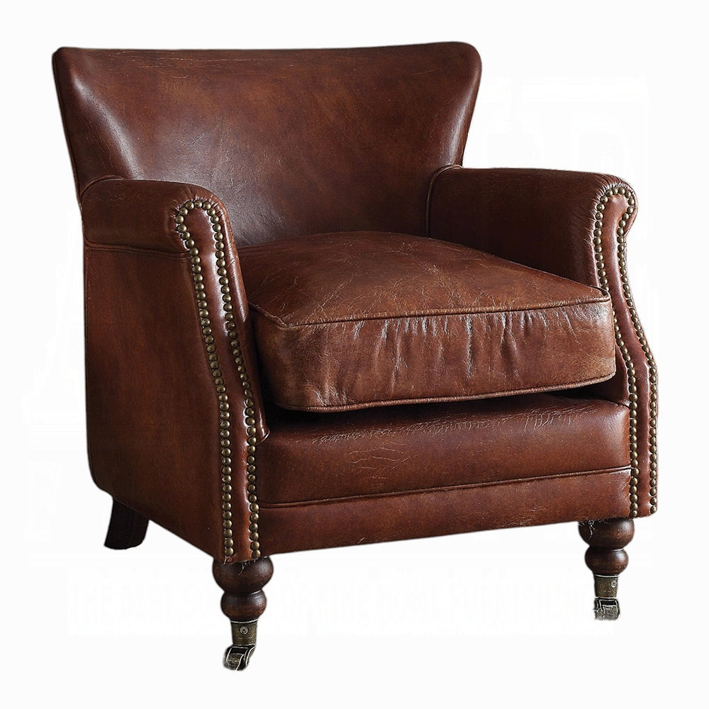 Harrington Vintage Dark Brown Top-Grain Leather Club Chair with Nailhead Trim