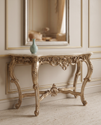 Antique Silver Console Table with Cream Marble Top