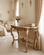 Antique Silver Console Table with Cream Marble Top