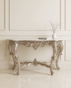 Antique Silver Console Table with Cream Marble Top