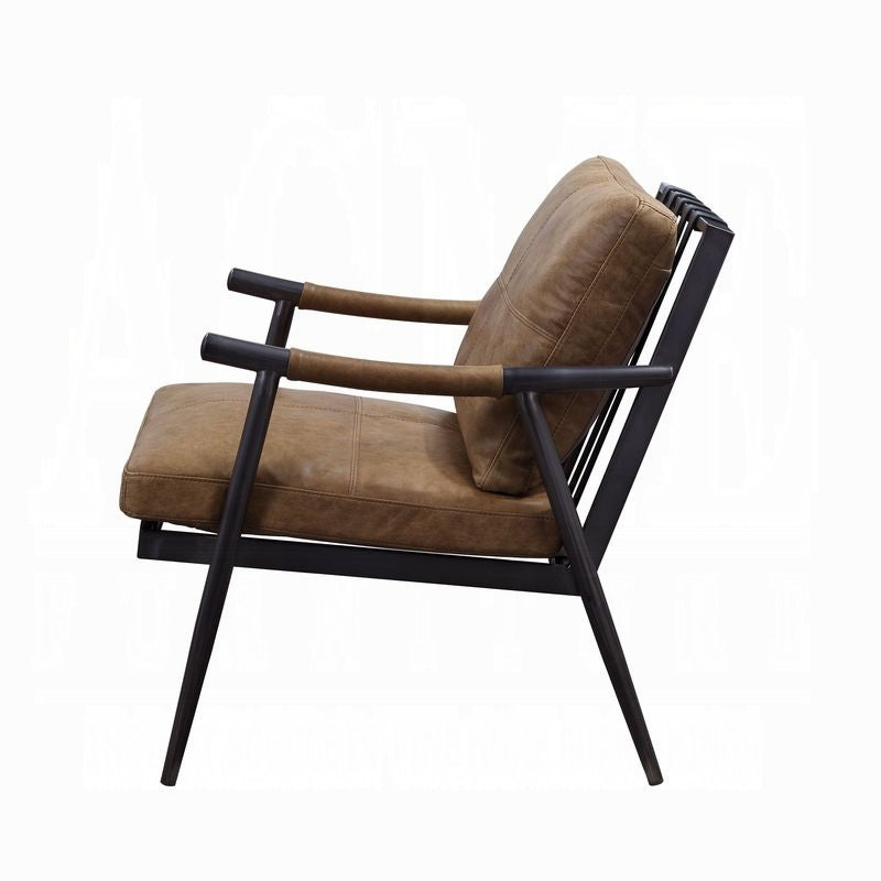 Chestnut Top-Grain Leather & Black Iron Accent Chair