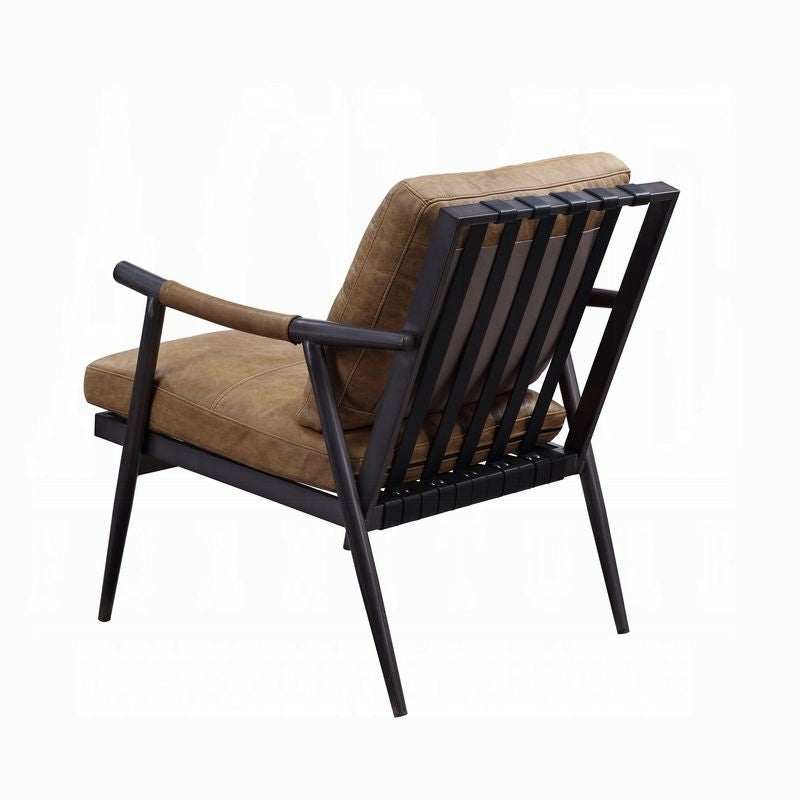 Chestnut Top-Grain Leather & Black Iron Accent Chair