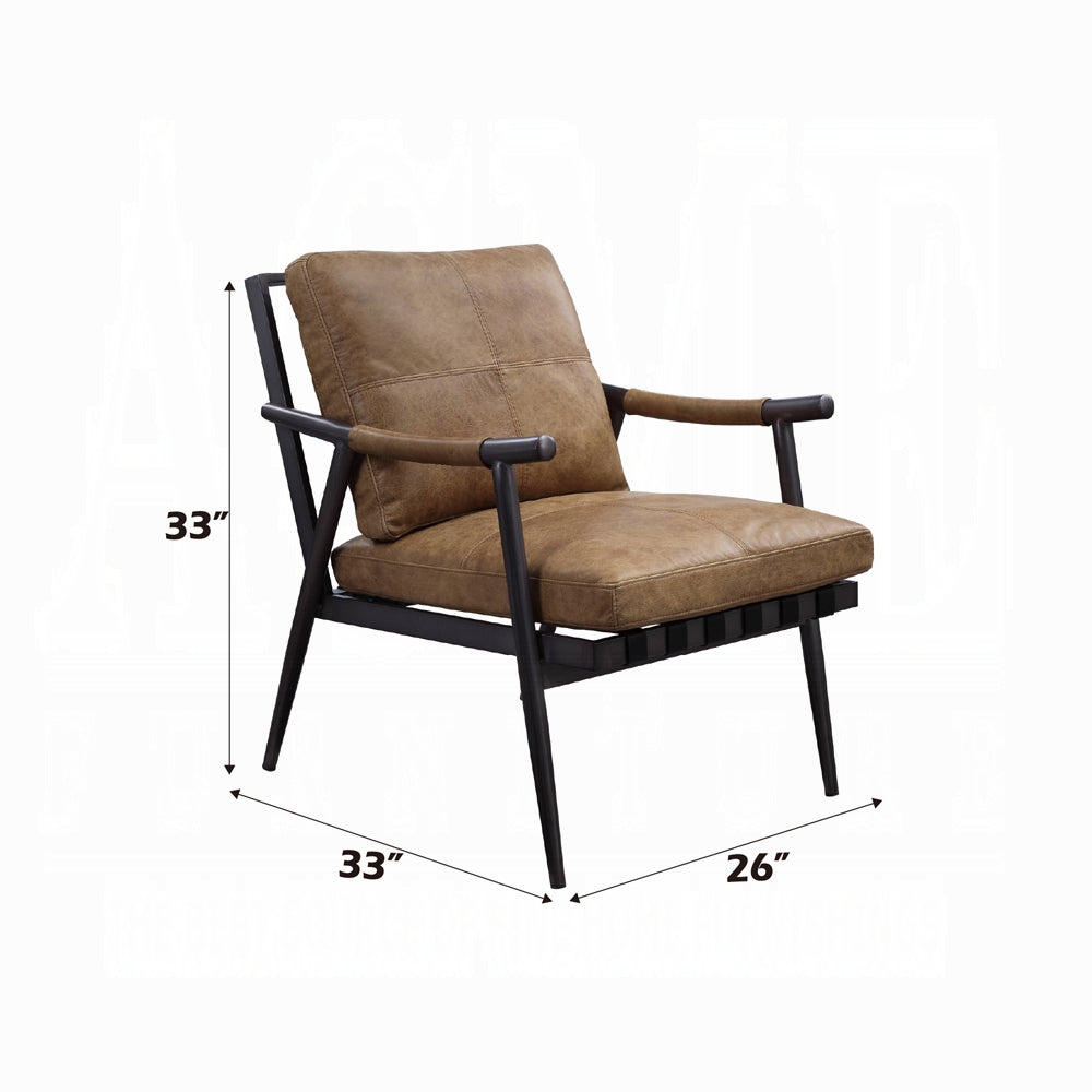 Chestnut Top-Grain Leather & Black Iron Accent Chair