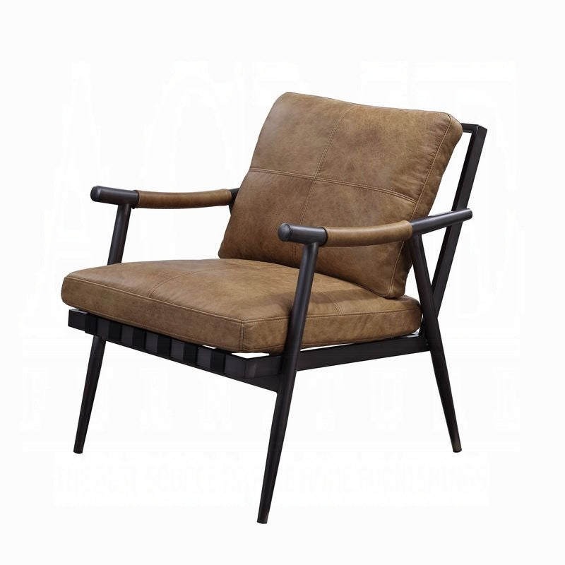 Chestnut Top-Grain Leather & Black Iron Accent Chair
