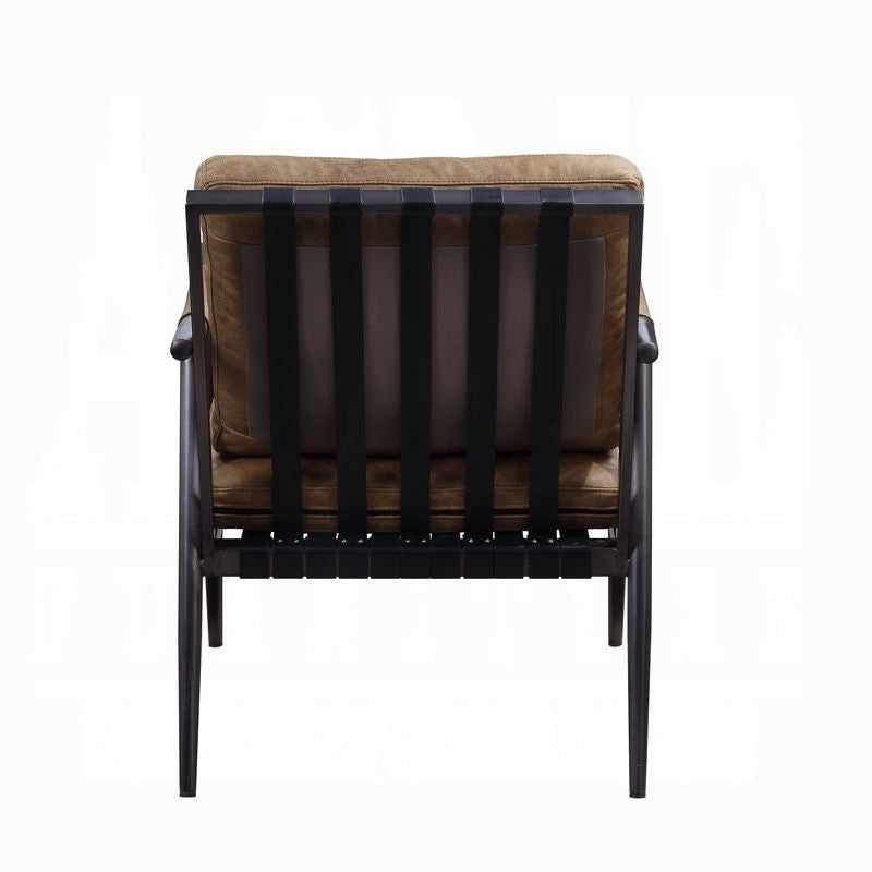 Chestnut Top-Grain Leather & Black Iron Accent Chair