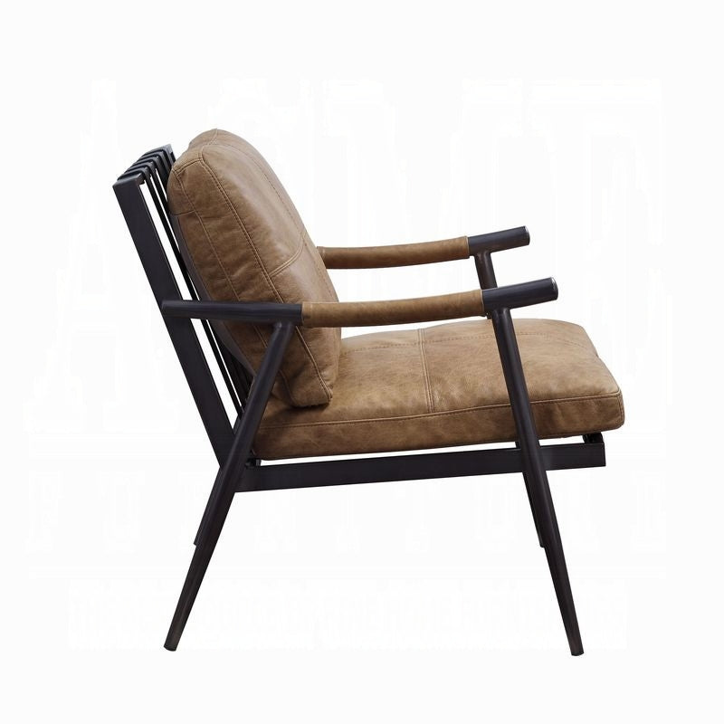 Chestnut Top-Grain Leather & Black Iron Accent Chair