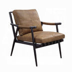 Chestnut Top-Grain Leather & Black Iron Accent Chair