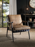 Chestnut Top-Grain Leather & Black Iron Accent Chair