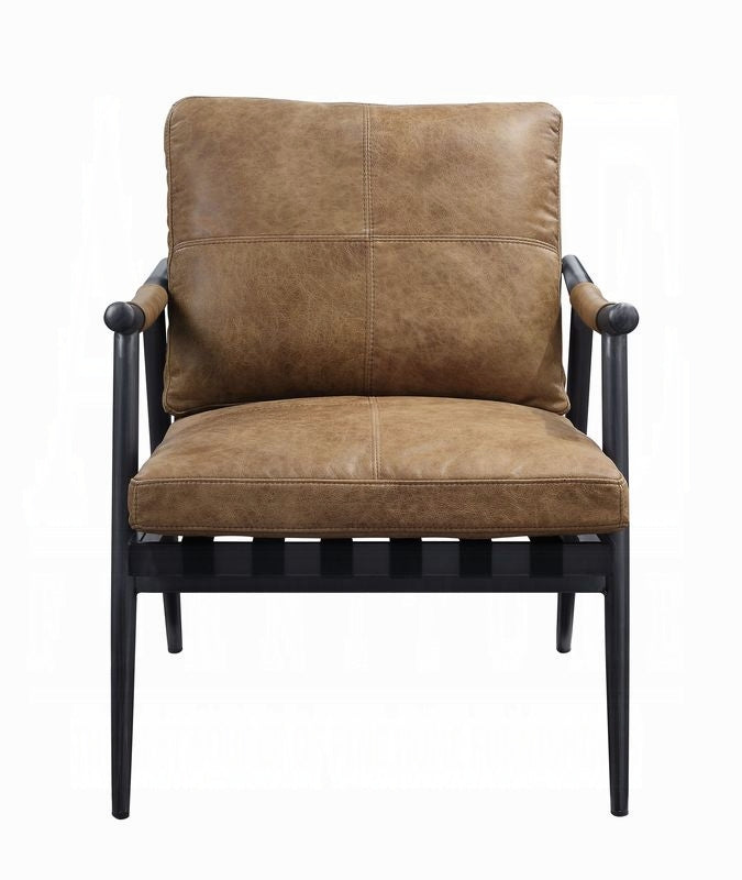 Chestnut Top-Grain Leather & Black Iron Accent Chair
