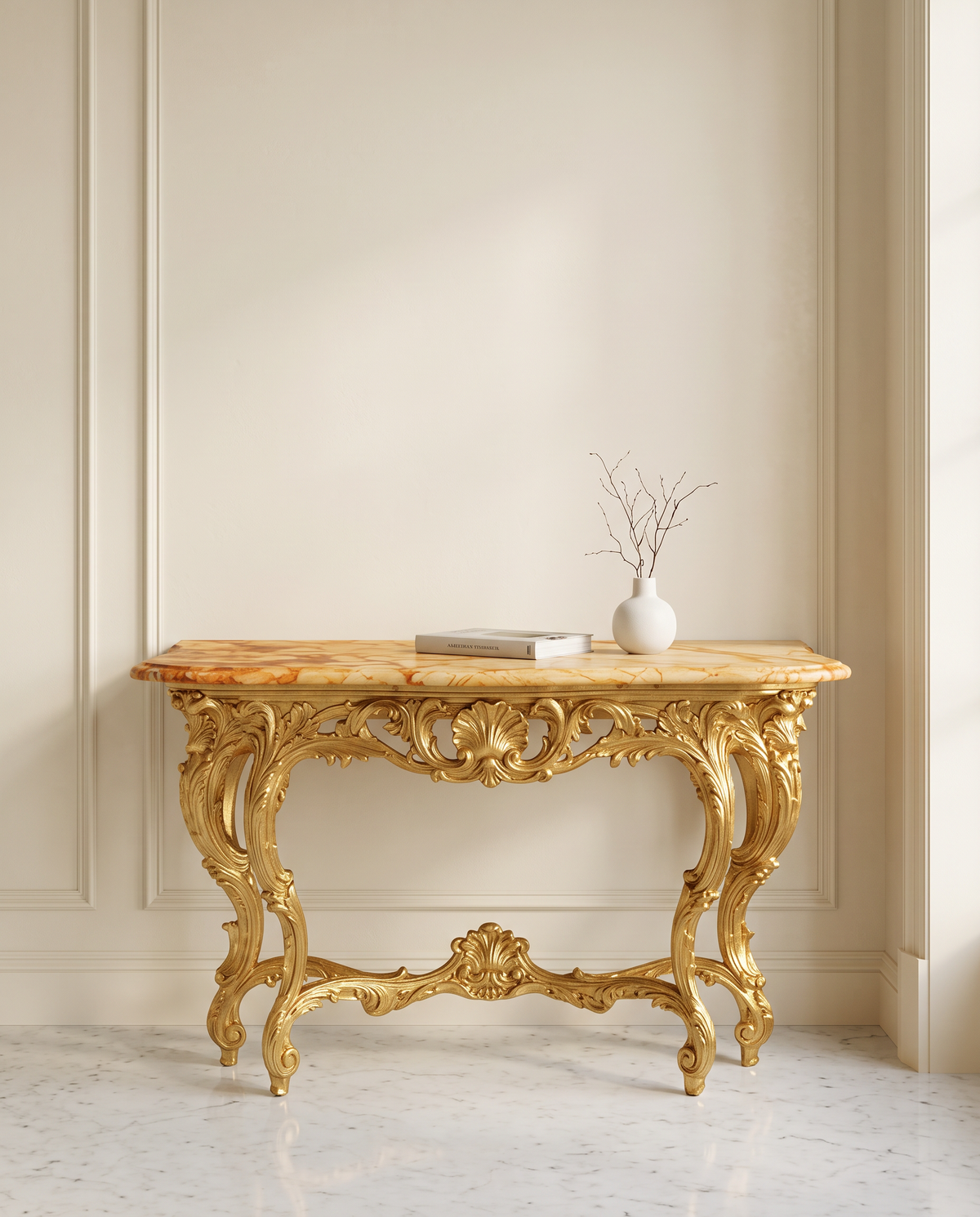 Aurelia Gold Console Table with Amber Marble Top