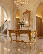 Aurelia Gold Console Table with Amber Marble Top