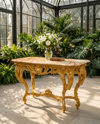 Aurelia Gold Console Table with Amber Marble Top