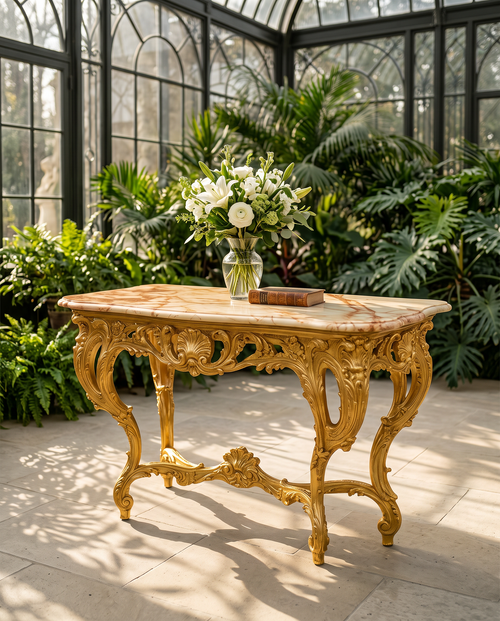 Aurelia Gold Console Table with Amber Marble Top