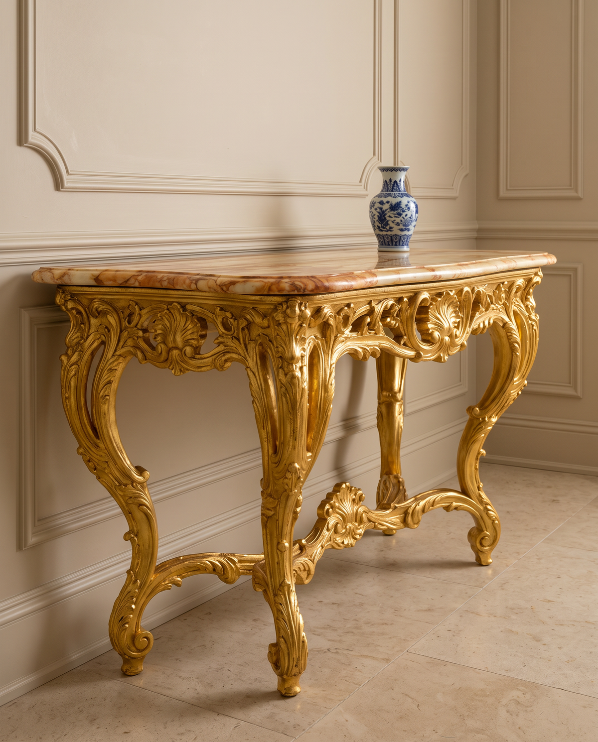 Aurelia Gold Console Table with Amber Marble Top