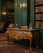 Baroque Console Table with Black Marble Top & Drawer Storage