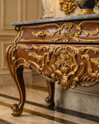 Baroque Console Table with Black Marble Top & Drawer Storage