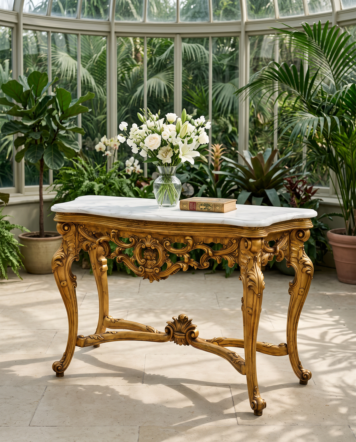 Baroque Gold Console Table – White or Brown Marble Top