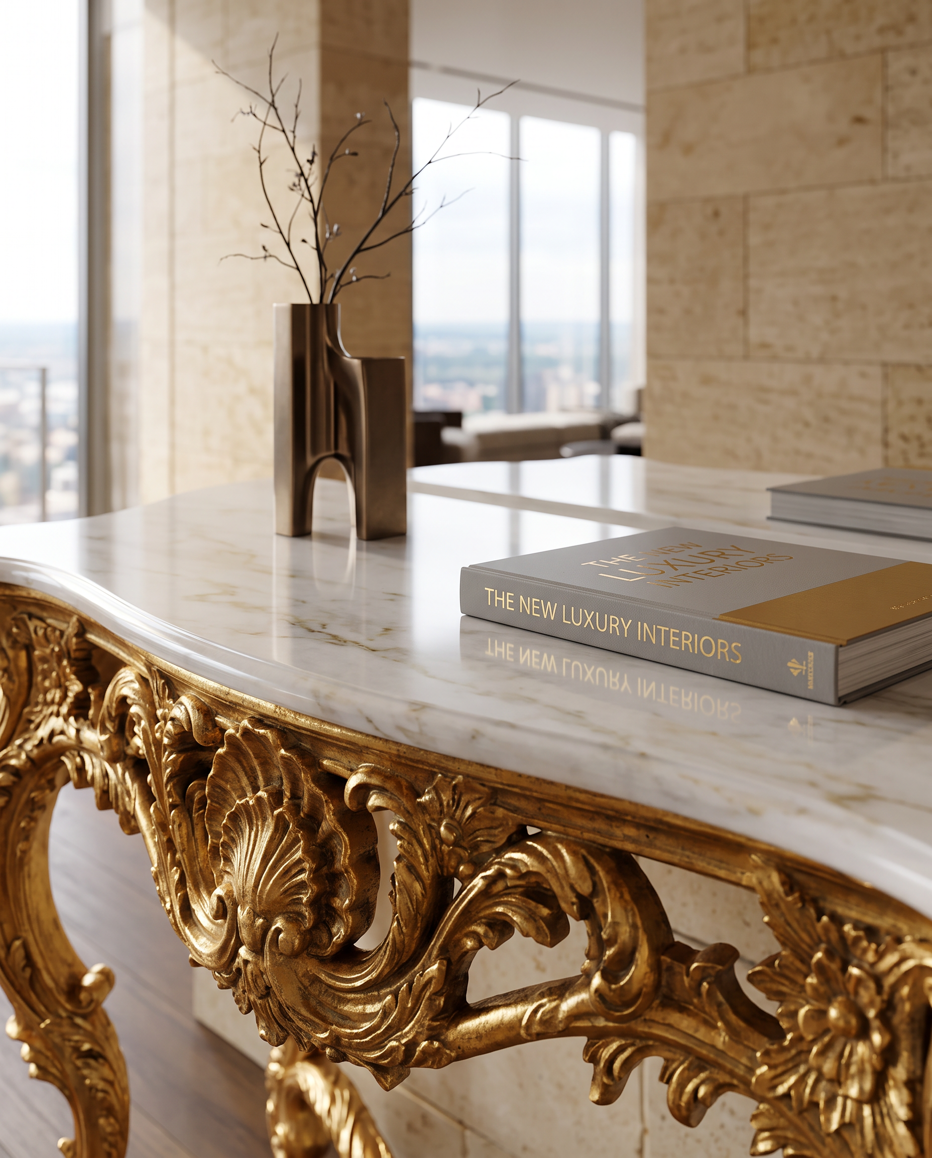 Borghese Gold Leaf Marble Console