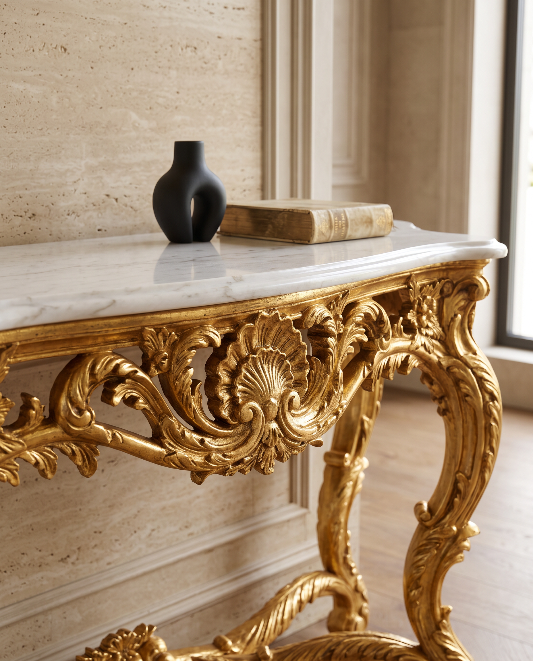 Borghese Gold Leaf Marble Console