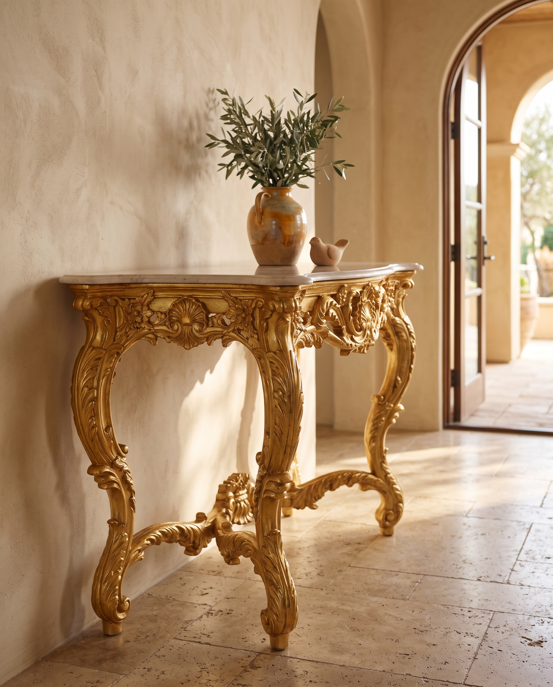 Borghese Gold Leaf Marble Console