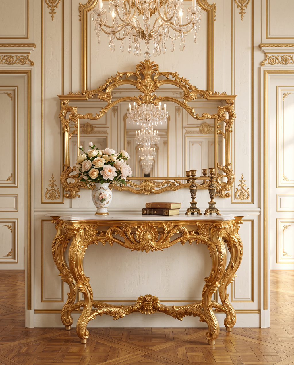 Borghese Gold Leaf Marble Console