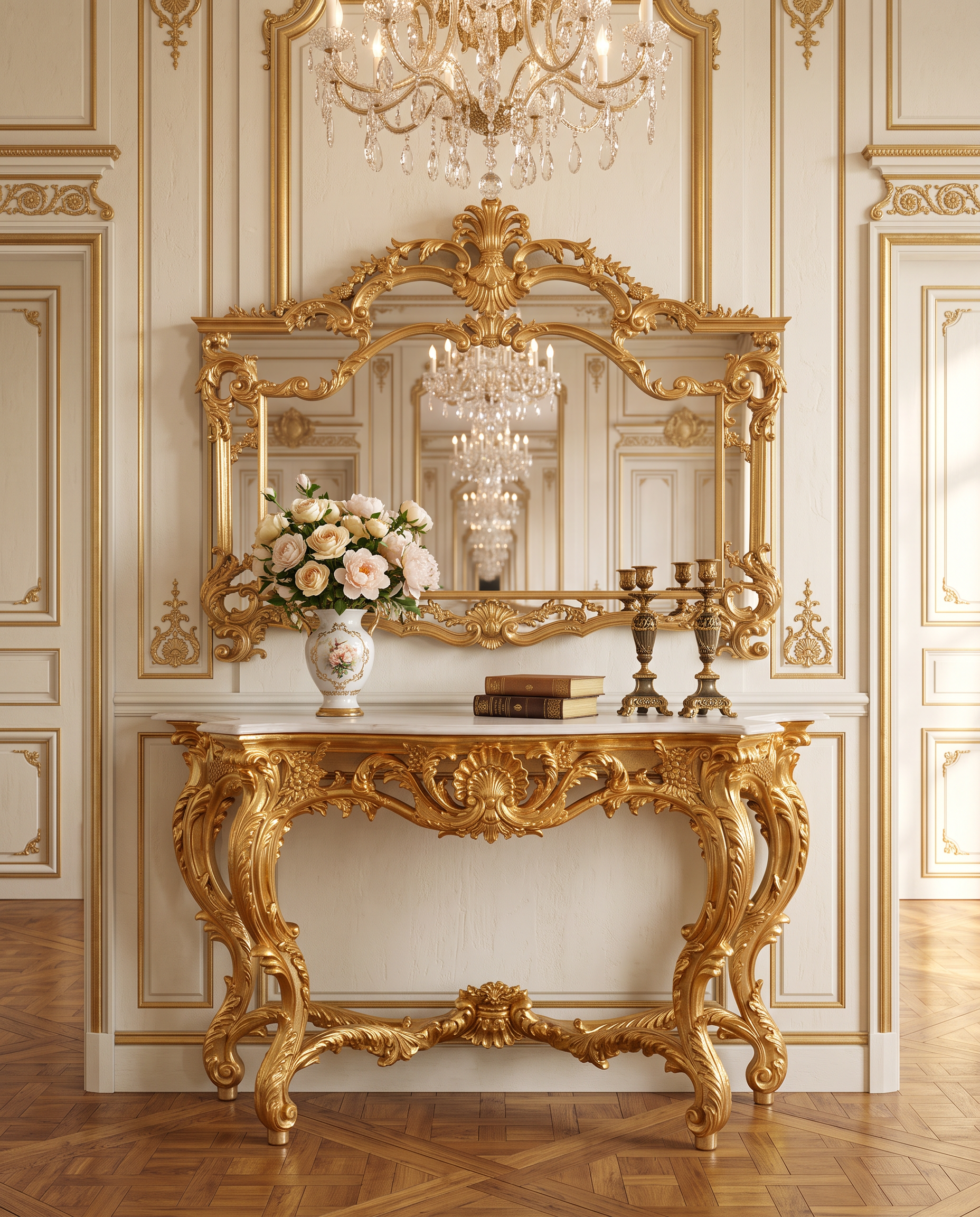 Borghese Gold Leaf Marble Console