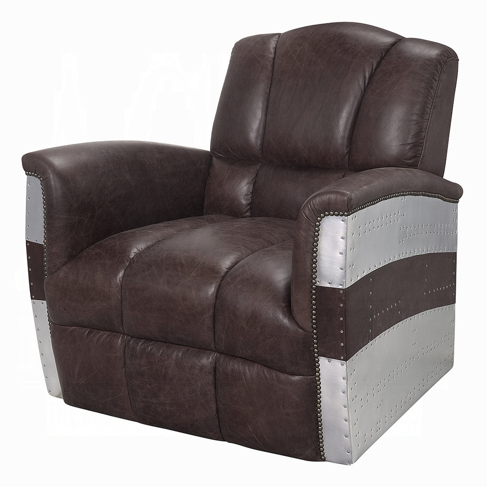 Industrial Aviator Top-Grain Leather Accent Chair – Retro Brown & Aluminum