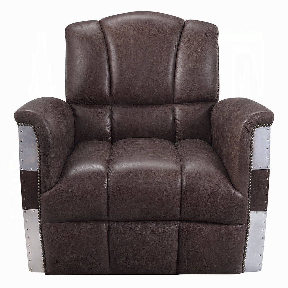 Industrial Aviator Top-Grain Leather Accent Chair – Retro Brown & Aluminum