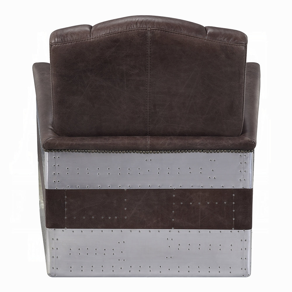 Industrial Aviator Top-Grain Leather Accent Chair – Retro Brown & Aluminum