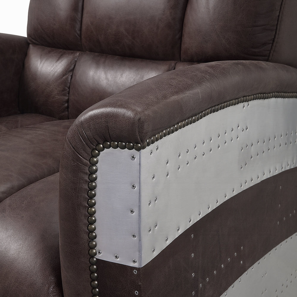 Industrial Aviator Top-Grain Leather Accent Chair – Retro Brown & Aluminum