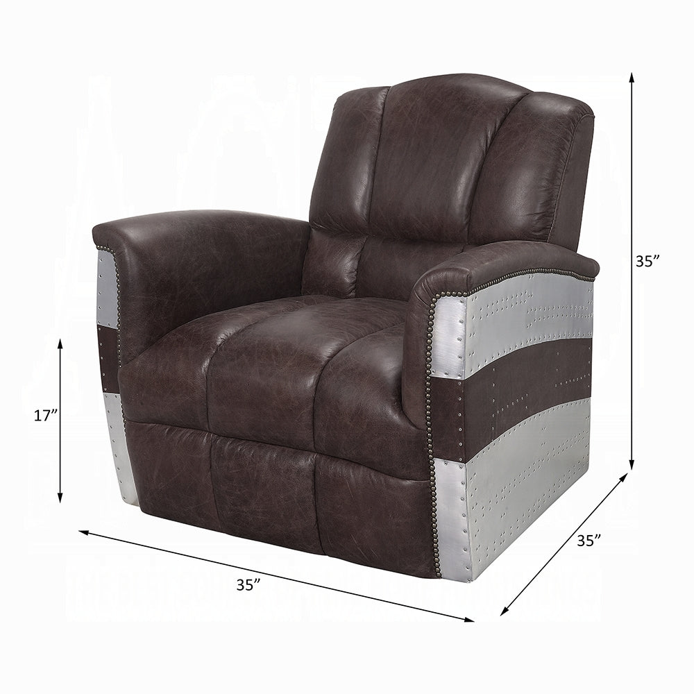 Industrial Aviator Top-Grain Leather Accent Chair – Retro Brown & Aluminum
