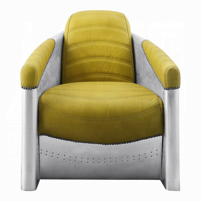 Yellow Top-Grain Leather & Aluminum Aviator Accent Chair