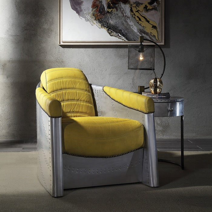 Yellow Top-Grain Leather & Aluminum Aviator Accent Chair