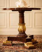 Carved Pedestal Round End Table – Walnut & Antique Gold