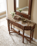 Carved Walnut Console Table with Drawers – Solid Beech