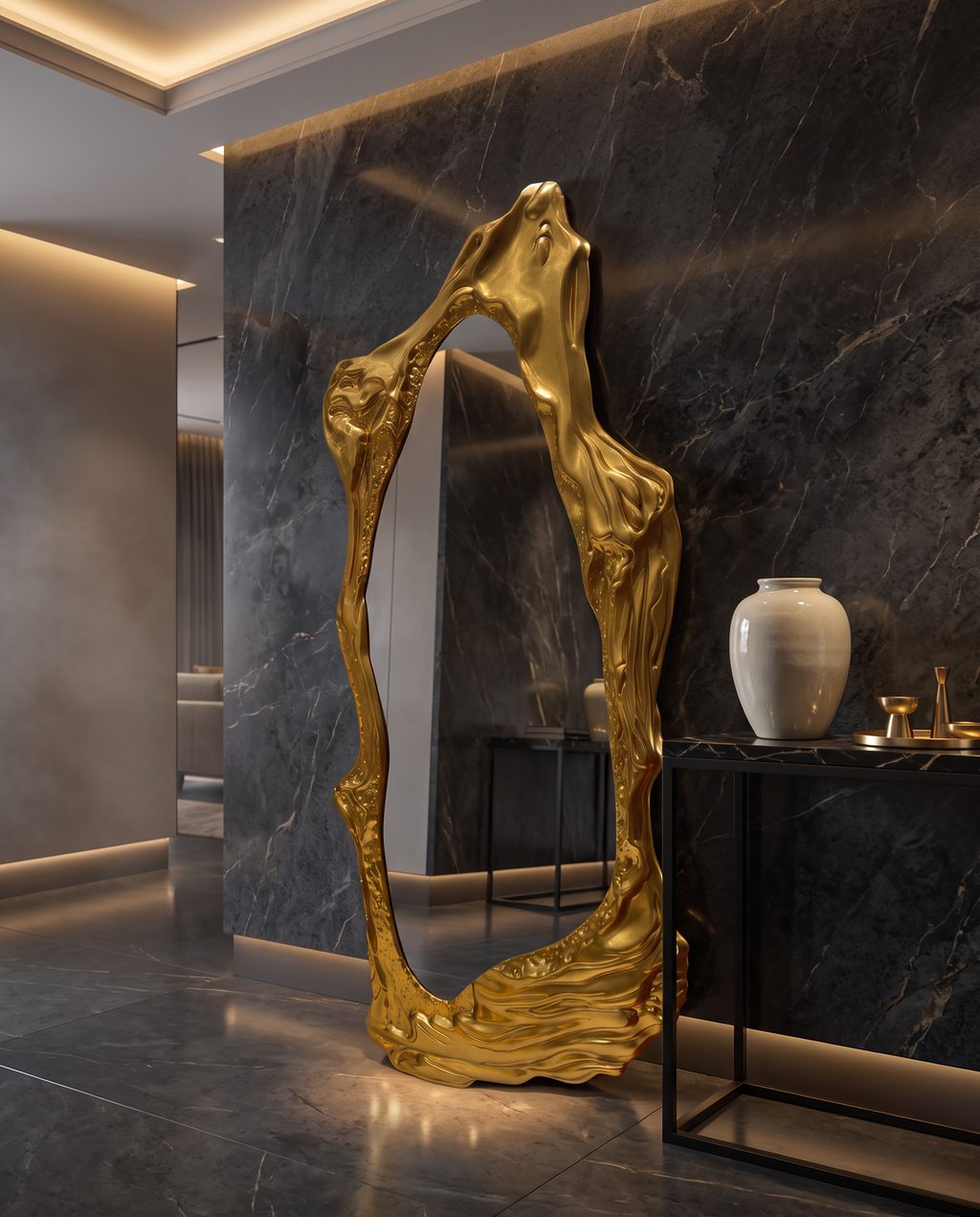 Cascata Molten Gold Floor Mirror