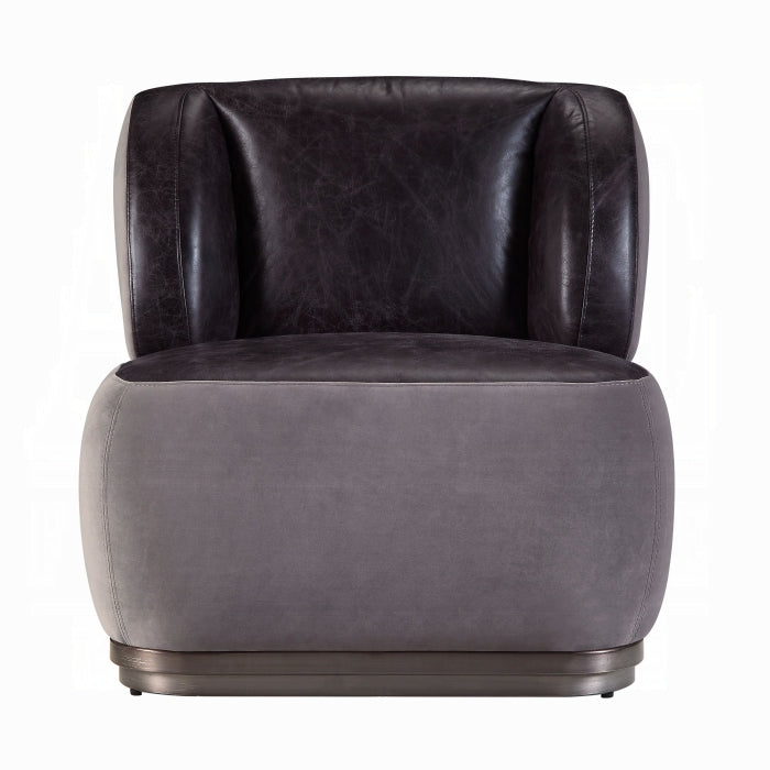 Antique Slate Leather & Gray Velvet Industrial Accent Chair