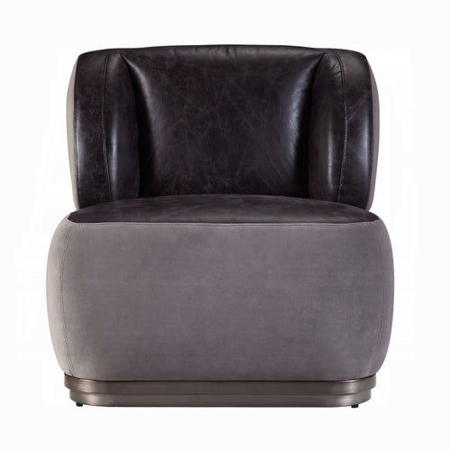 Antique Slate Leather & Gray Velvet Industrial Accent Chair