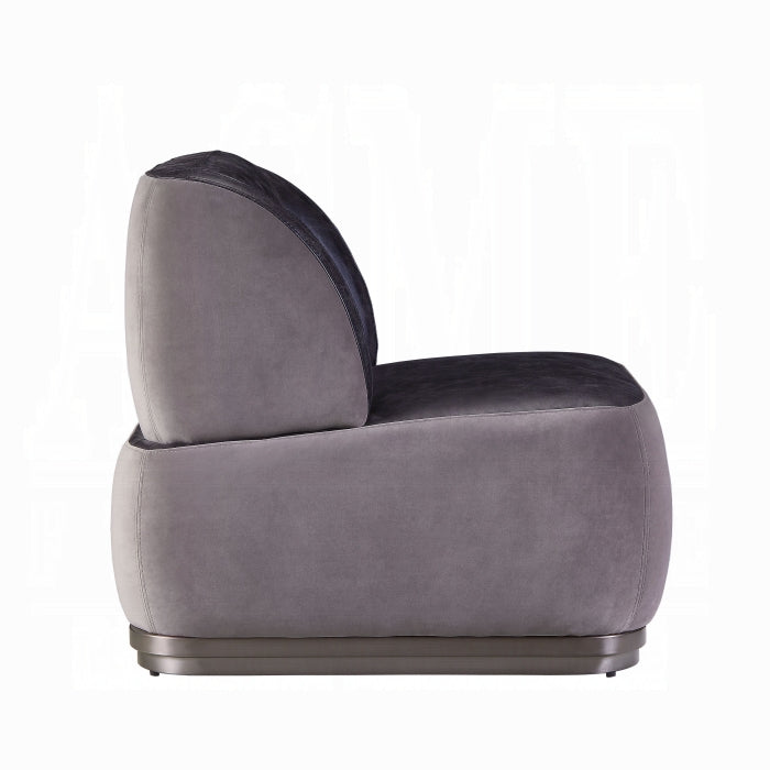 Antique Slate Leather & Gray Velvet Industrial Accent Chair