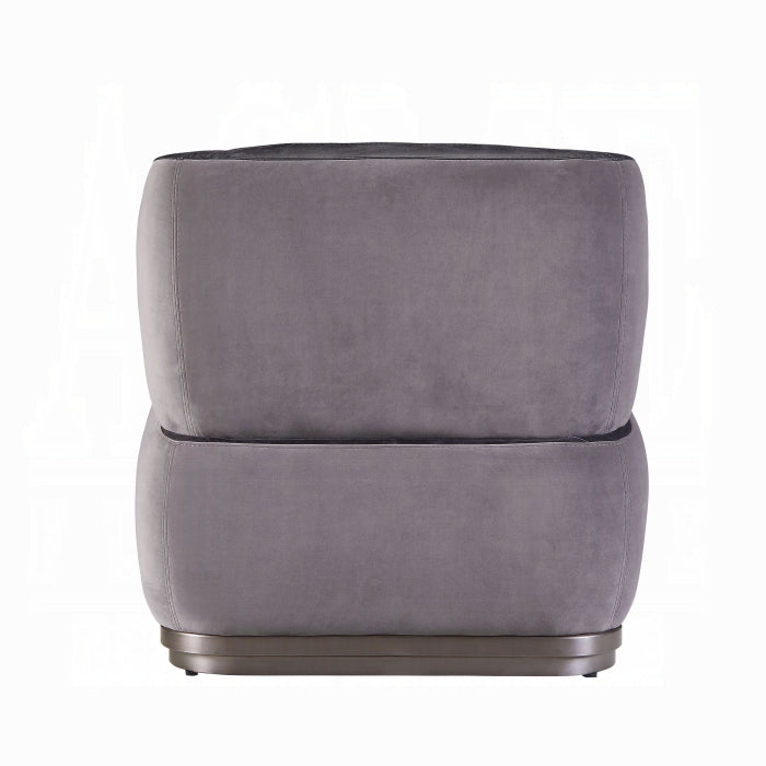 Antique Slate Leather & Gray Velvet Industrial Accent Chair