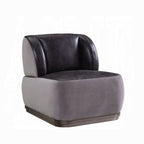 Antique Slate Leather & Gray Velvet Industrial Accent Chair