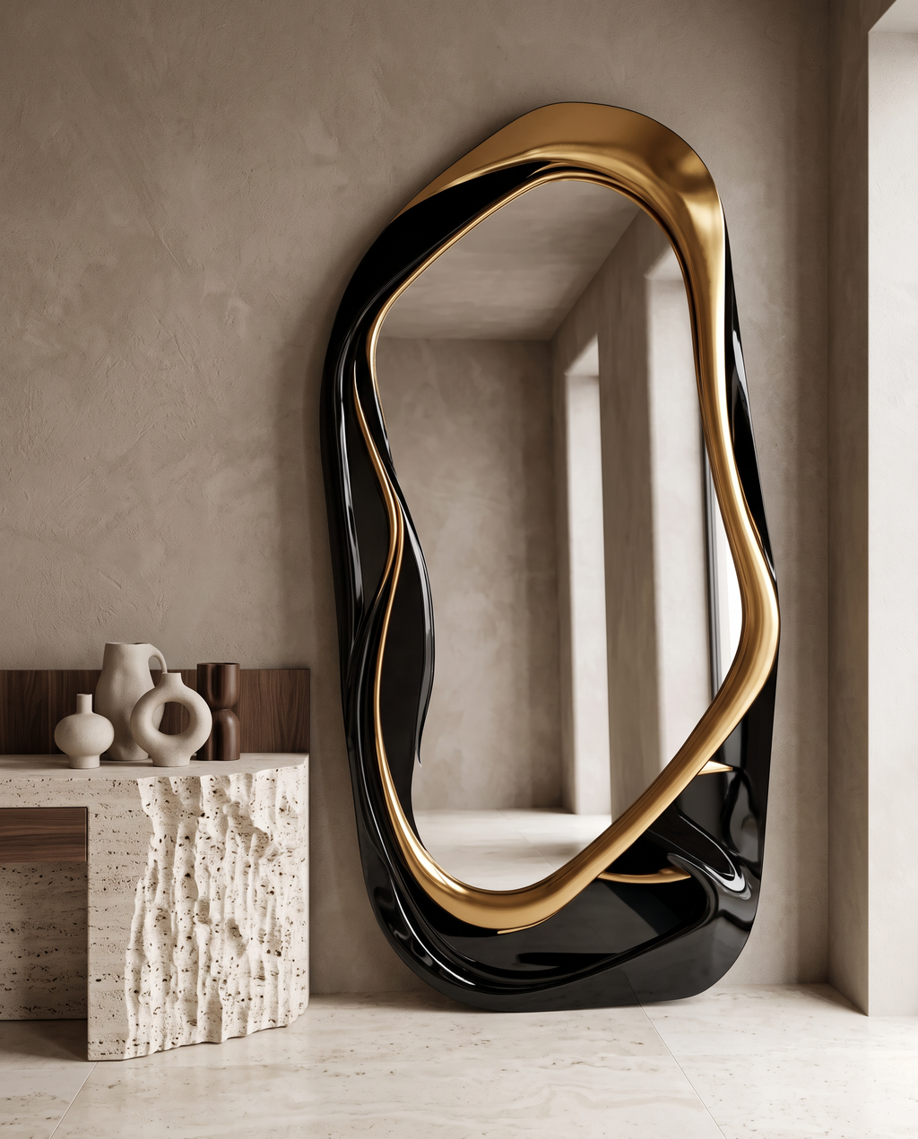 Eclisse Black & Gold Floor Mirror