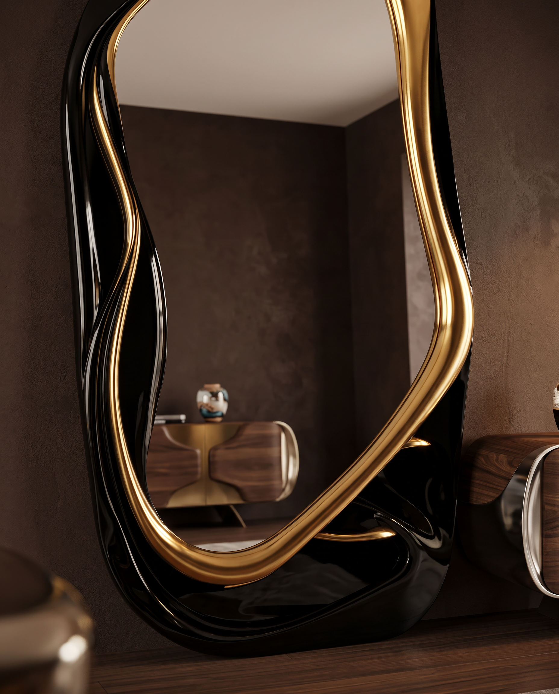 Eclisse Black & Gold Floor Mirror