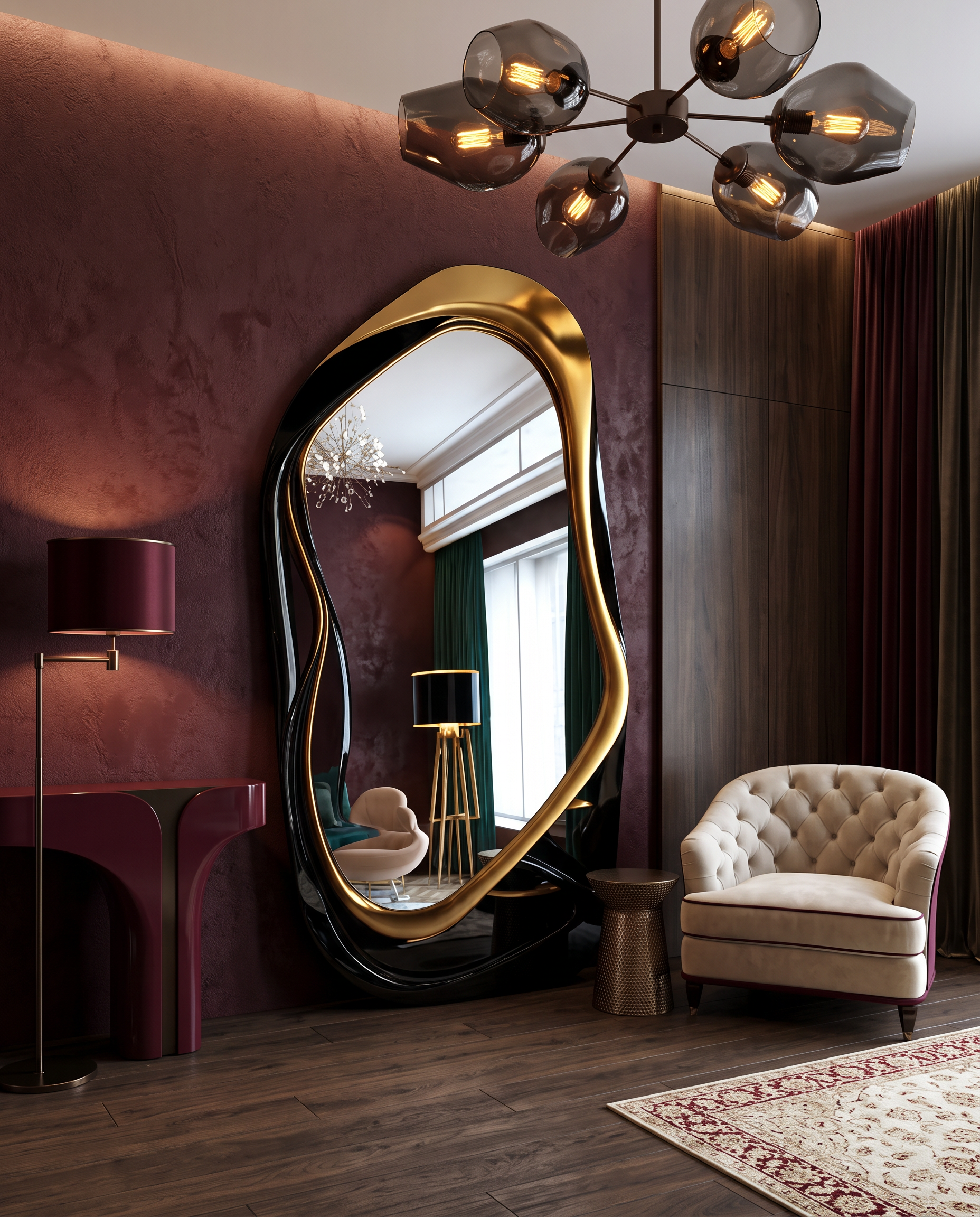 Eclisse Black & Gold Floor Mirror