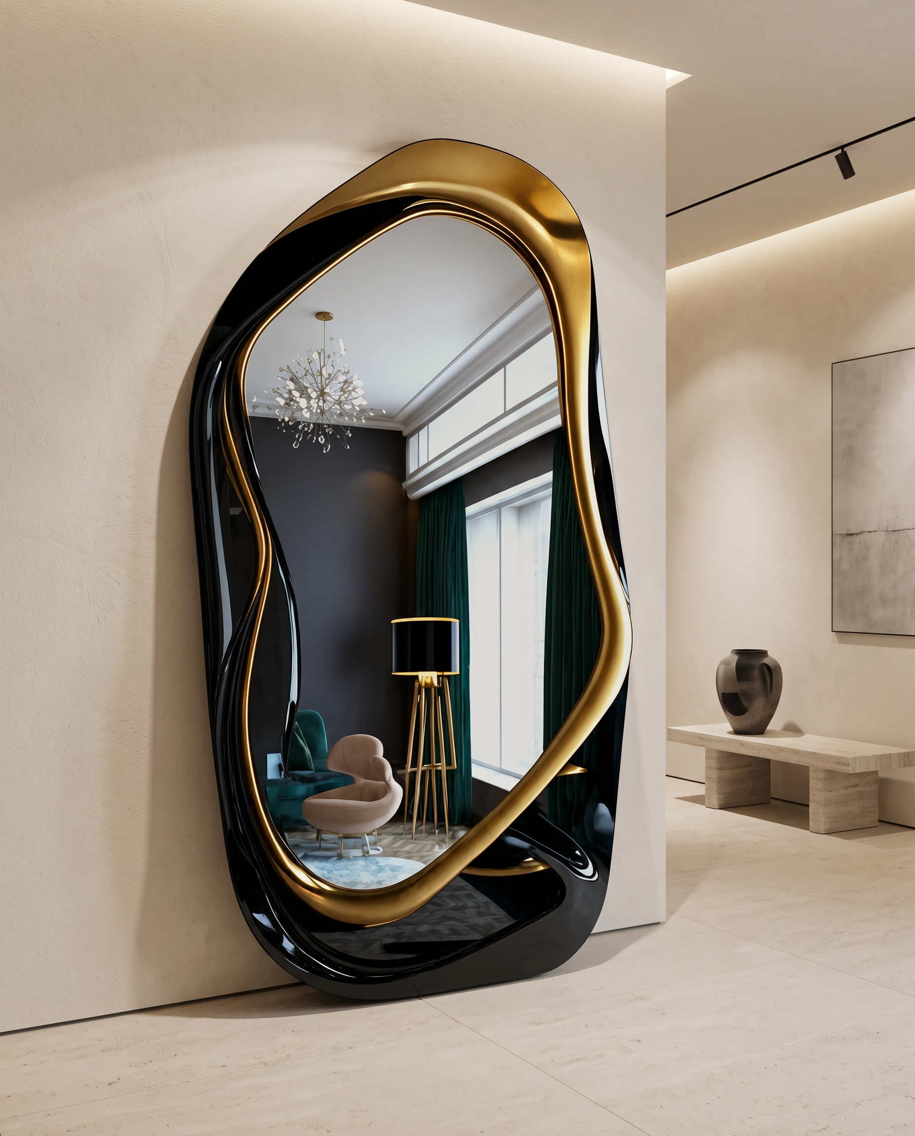 Eclisse Black & Gold Floor Mirror