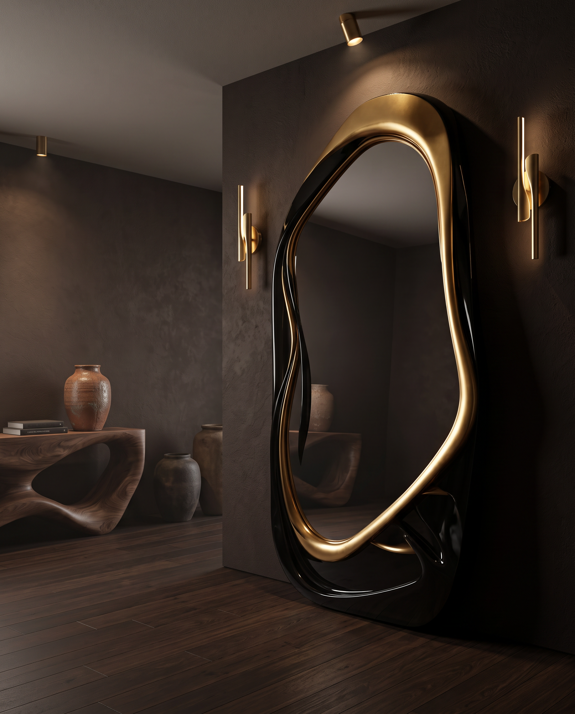 Eclisse Black & Gold Floor Mirror