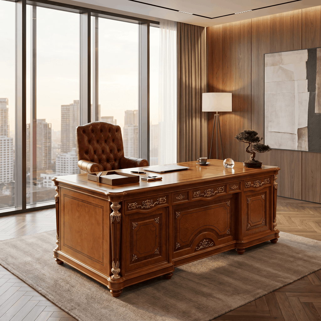 Elite Wood Desk & Leather Throne