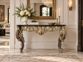 Luxury Baroque Gold Console Table with Dark Marble Top
