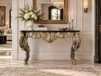 Luxury Baroque Gold Console Table with Dark Marble Top