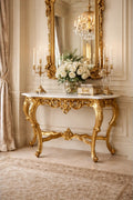 Regal Gold Ornate Marble Top Console Table